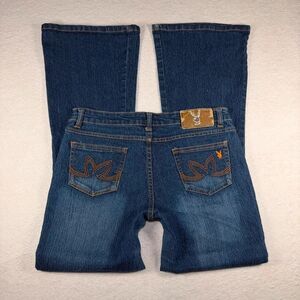 Vintage Y2K Playboy Low Rise Flare Jeans Embroidered Bunny Pocket Size 7